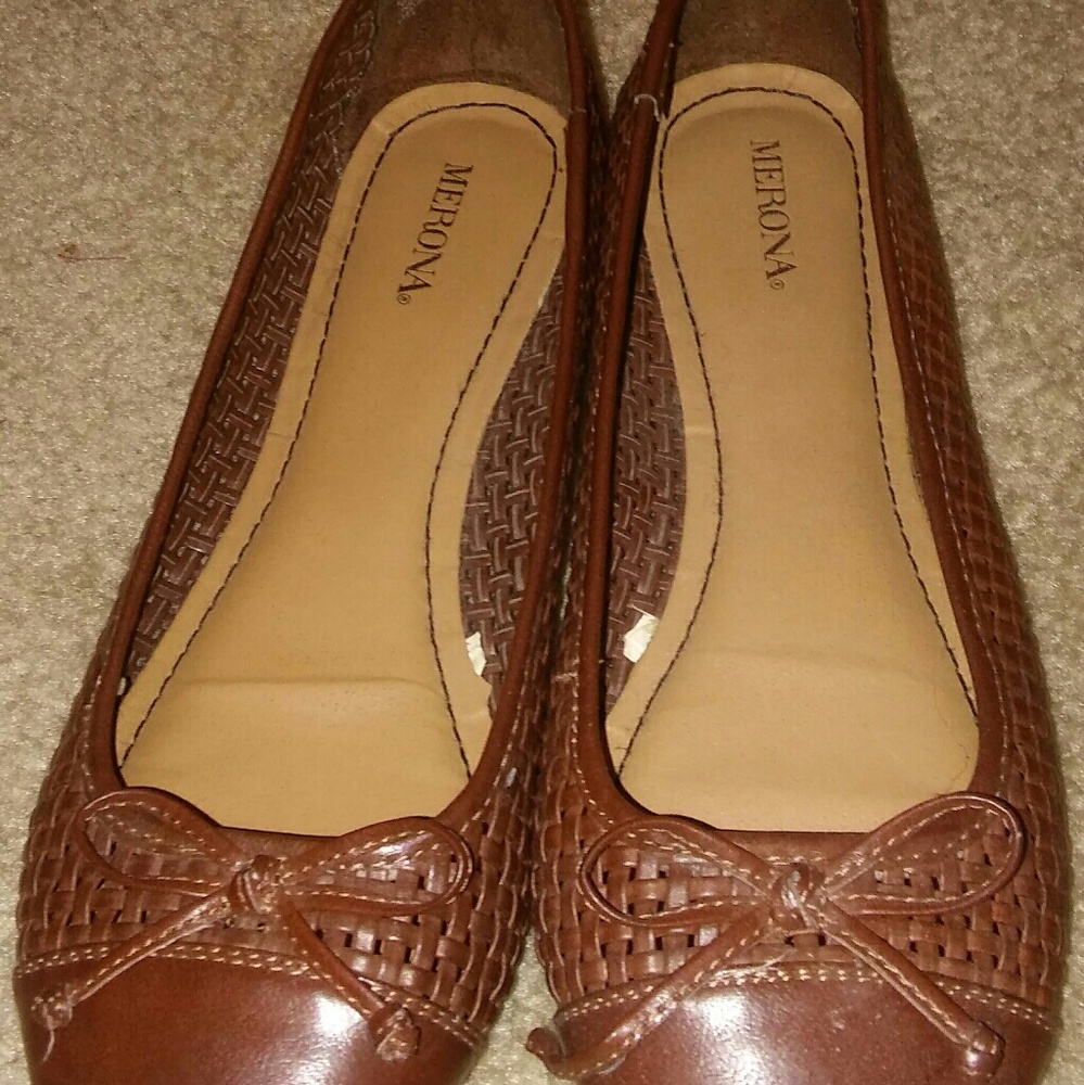 Women Merona Brown Weave Flats Shoes Sz 9